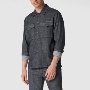 Hugo Boss Mens Relaxed Fit 'Narset Denim' Navy Candiani Denim Shirt, Medium